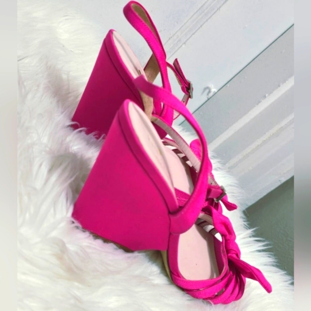Kate Spade New York Bridal Bow Pink Wedge Sandals Size 8B - Picture 2 of 7
